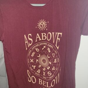 Burgundy Graphic Tee with Zodiac Design